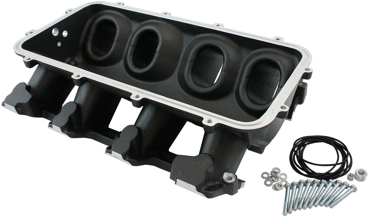 Low Rise Non EFI GM LS Base Modular Intake Mani Cathedral Port Black AF6279-5000 - Aeroflow
