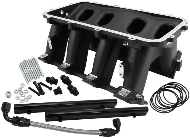 Hi Rise EFI GM LS Base Intake Modular Manifold Cathedral Port Black AF6279-5003 - Aeroflow