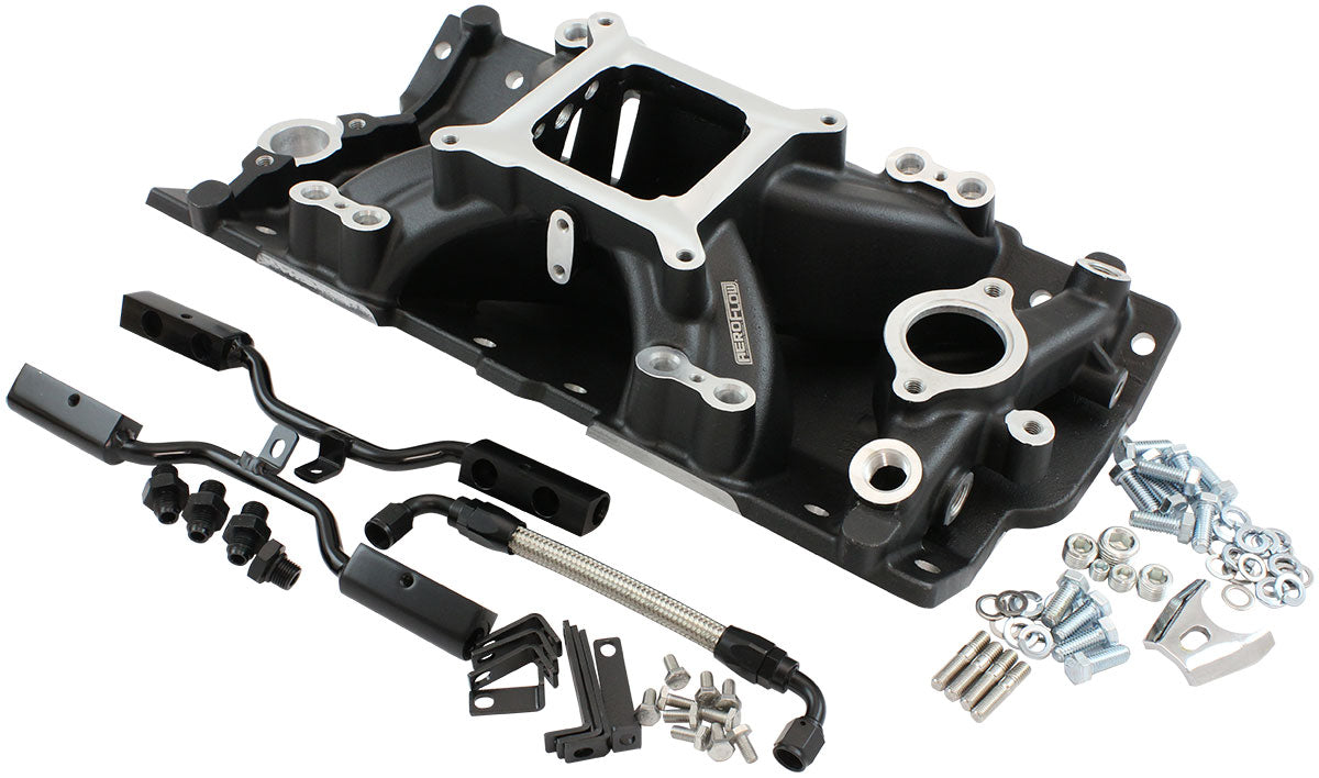 SBC EFI Air Gap Intake Manifolsingle Plane Chev 350 Black AF6290-1000 - Aeroflow