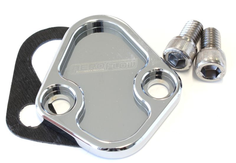 Billet Fuel Pump Block Off Chrome Chry BBF SBF BBC AF64-2027C - Aeroflow