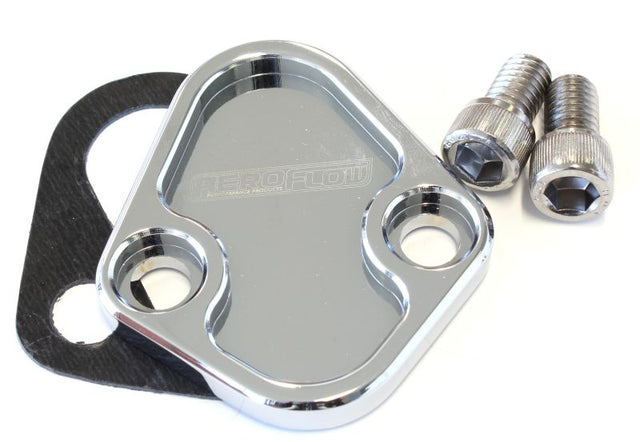 Billet Fuel Pump Block Off Chrome Chry BBF SBF BBC AF64-2027C - Aeroflow