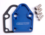 Billet Fuel Pump Block Off Plate Blue Suits SBC AF64-2028 - Aeroflow