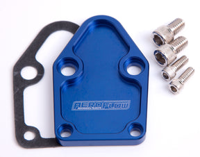 Billet Fuel Pump Block Off Plate Blue Suits SBC AF64-2028 - Aeroflow