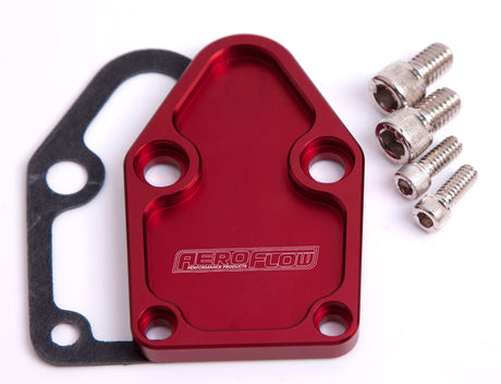 Billet Fuel Pump Block Off Plate Red Suits SBC AF64-2028R - Aeroflow