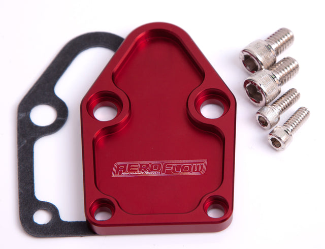 Billet Fuel Pump Block Off Plate Red Suits SBC AF64-2028R - Aeroflow
