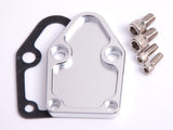Billet Fuel Pump Block Off Plate Silver Suits SBC AF64-2028S - Aeroflow