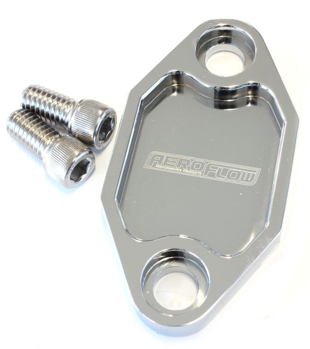 Billet Fuel Pump Block Off Plate Chrome Suits Holden 308 AF64-2029C - Aeroflow