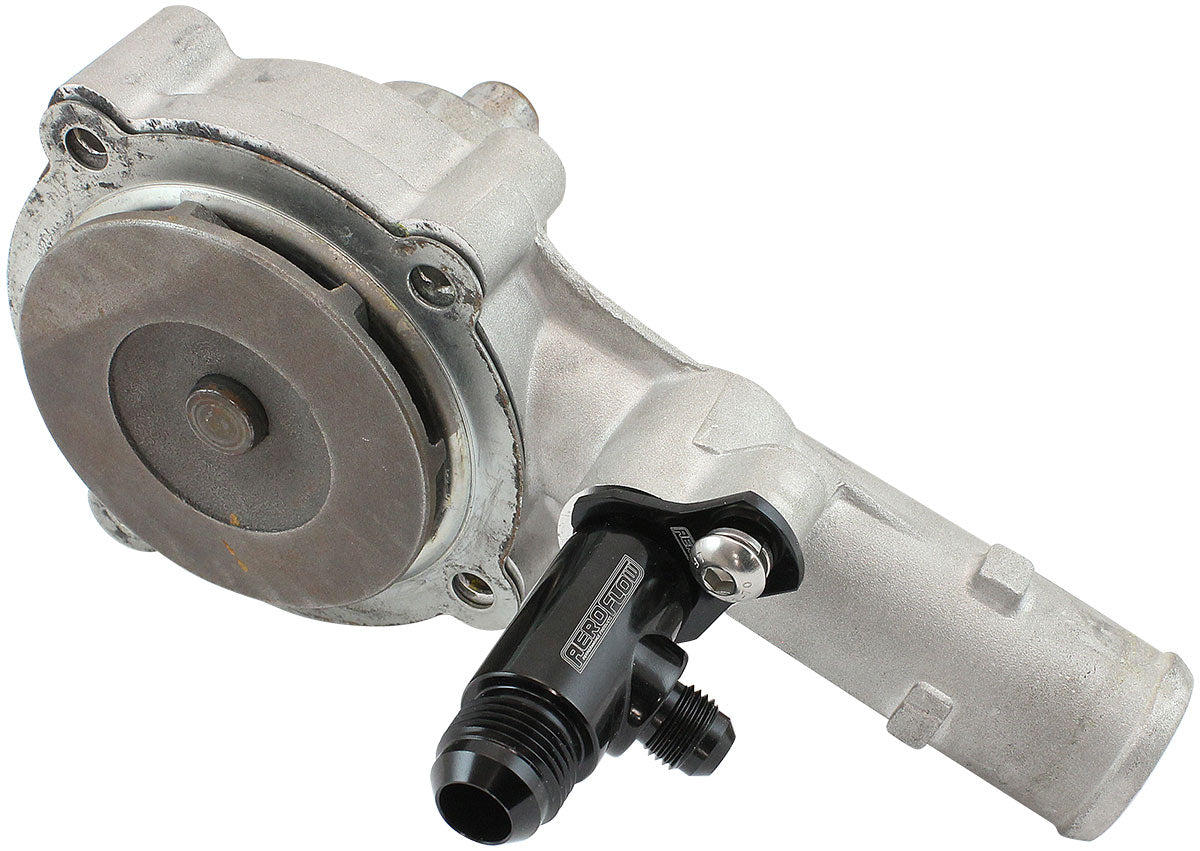 Ford Barra Water Pump Tee Presin Adapter Fitting -10AN -6AN AF64-4045BLK - Aeroflow