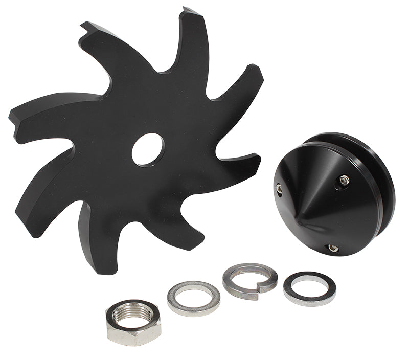 Billet Alternator Pulley & Fanwith Nose Cover, Black AF64-4300BLK - Aeroflow