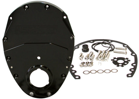 SB Chev 350 V6 2 Piece Timing Cover Kit Billet Black AF64-4350BLK - Aeroflow