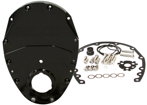 SB Chev 350 V6 2 Piece Timing Cover Kit Billet Black AF64-4350BLK - Aeroflow