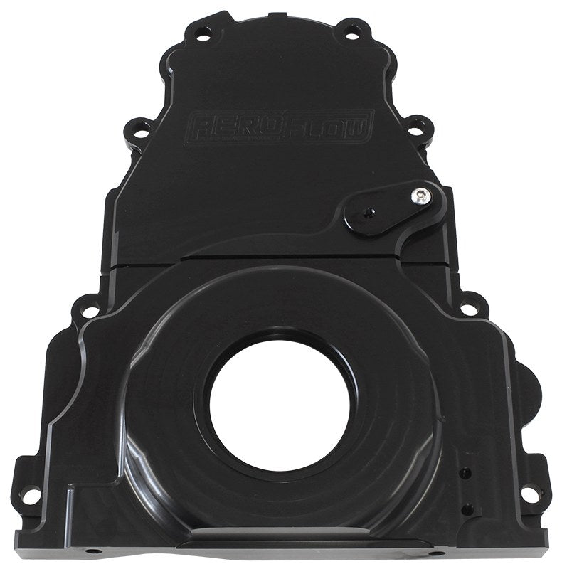 Holden / Chev LS Billet 2 Piece Timing Cover Black Anodised AF64-4361BLK - Aeroflow