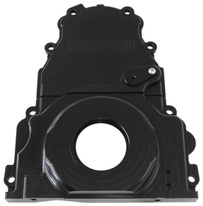 Holden / Chev LS Billet 2 Piece Timing Cover Black Anodised AF64-4361BLK - Aeroflow