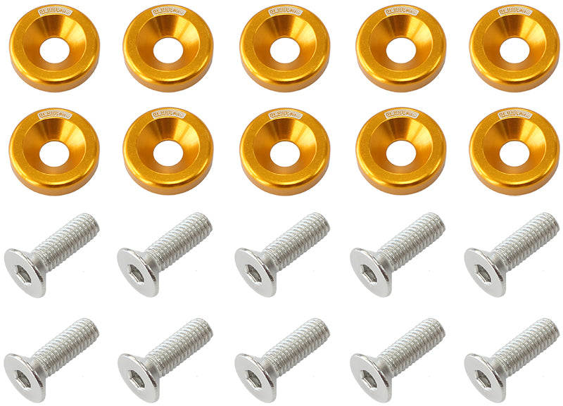 Billet Dress Up Fender Bolt 10 Pack M6 x 1.00 UHL 20mm Gold AF64-4365G - Aeroflow