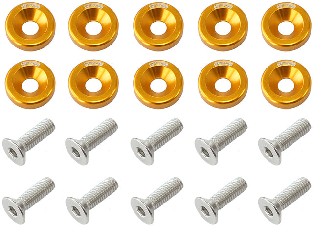 Billet Dress Up Fender Bolt 10 Pack M6 x 1.00 UHL 20mm Gold AF64-4365G - Aeroflow