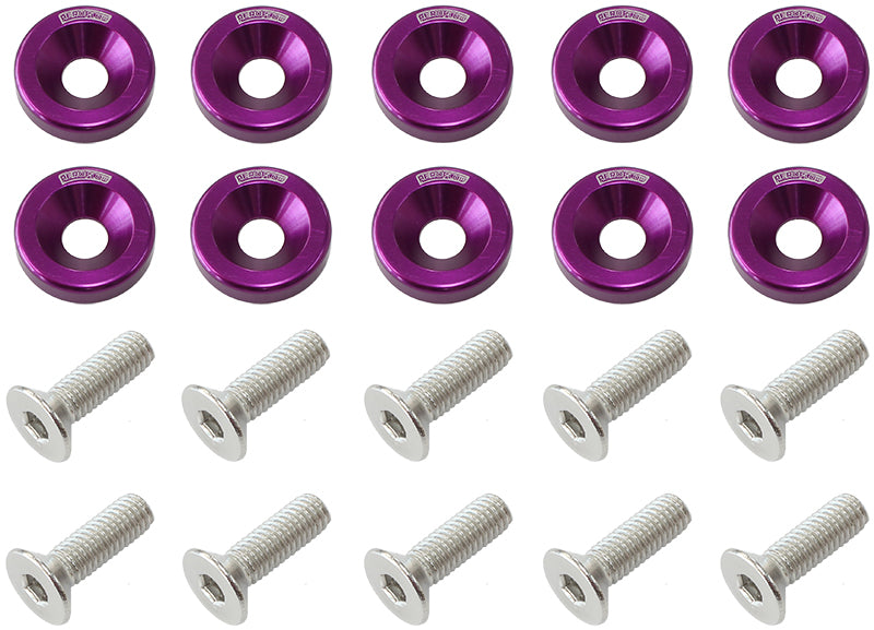 Billet Dress Up Fender Bolt 10 Pack M6 x 1.00 UHL 20mm Purple AF64-4365PUR - Aeroflow