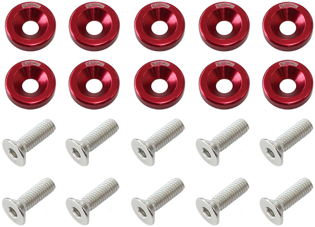 Billet Dress Up Fender Bolt 10 Pack M6 x 1.00 UHL 20mm Red AF64-4365R - Aeroflow