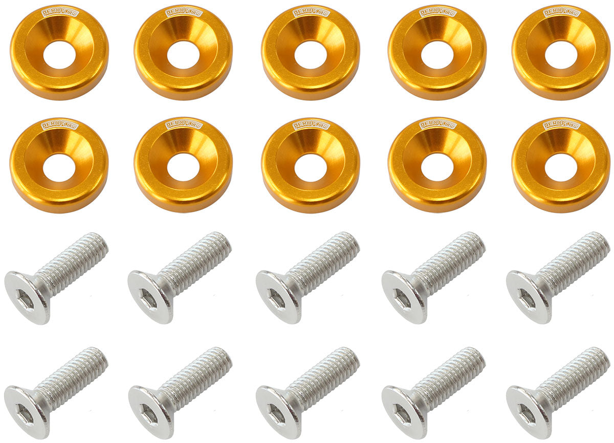 Billet Dress Up Fender Bolt 10 Pack M8 x 1.25mm UHL 20mm Gold AF64-4374G - Aeroflow