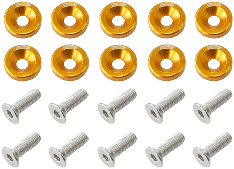 Billet Dress Up Fender Bolt 10 Pack M8 x 1.25mm UHL 20mm Gold AF64-4374G - Aeroflow