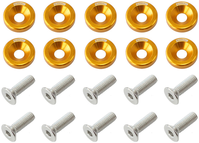 Billet Dress Up Fender Bolt 10 Pack M8 x 1.25mm UHL 20mm Gold AF64-4374G - Aeroflow