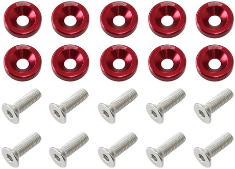 Billet Dress Up Fender Bolt 10 Pack M8 x 1.25mm UHL 20mm Red AF64-4374R - Aeroflow