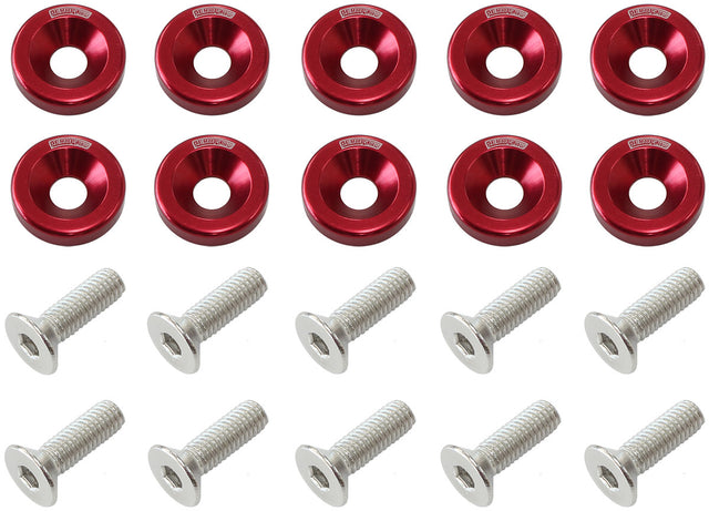Billet Dress Up Fender Bolt 10 Pack M8 x 1.25mm UHL 20mm Red AF64-4374R - Aeroflow
