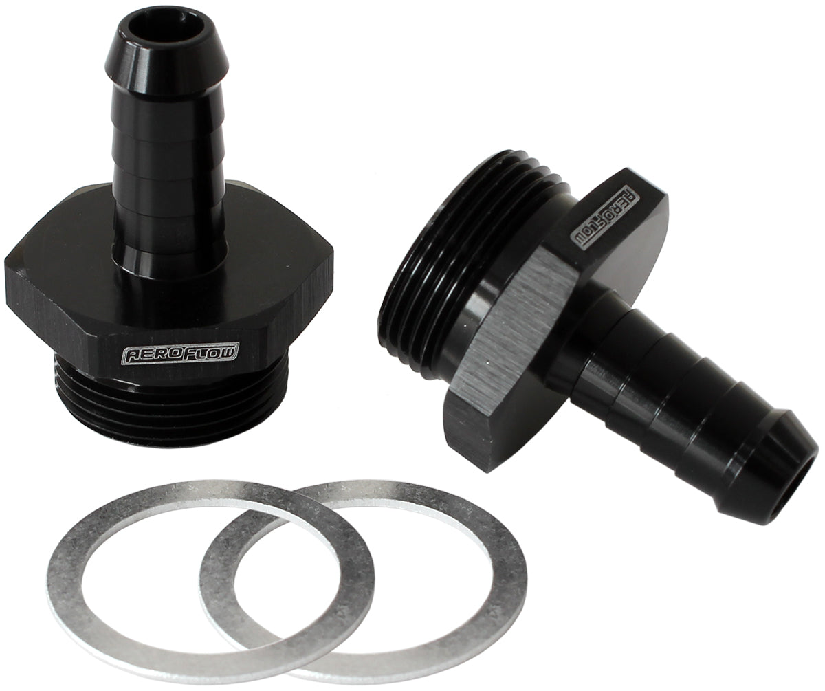 Holley Inlet Fitting 3/8" Barb Black 7/8" x 20 To 3/8" Barb AF700-01BLK - Aeroflow