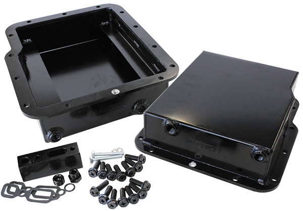 Powerglide 3" Deep Fabricated Trans Pan Inc Filter Extension AF72-3002BLK - Aeroflow