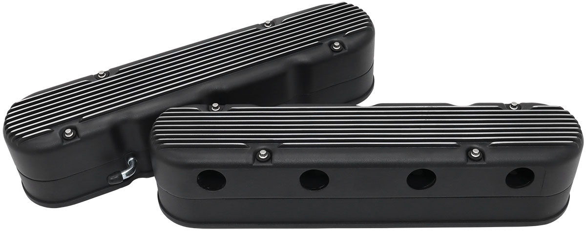 GM LS 2 Piece Valve Covers Cast Tall Retro Finned Black AF77-5020BLK - Aeroflow