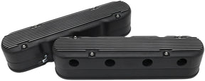 GM LS 2 Piece Valve Covers Cast Tall Retro Finned Black AF77-5020BLK - Aeroflow