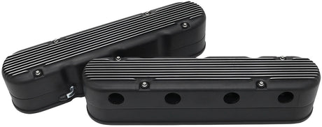GM LS 2 Piece Valve Covers Cast Tall Retro Finned Black AF77-5020BLK - Aeroflow