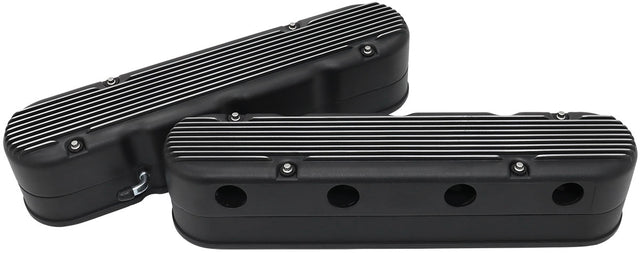 GM LS 2 Piece Valve Covers Cast Tall Retro Finned Black AF77-5020BLK - Aeroflow