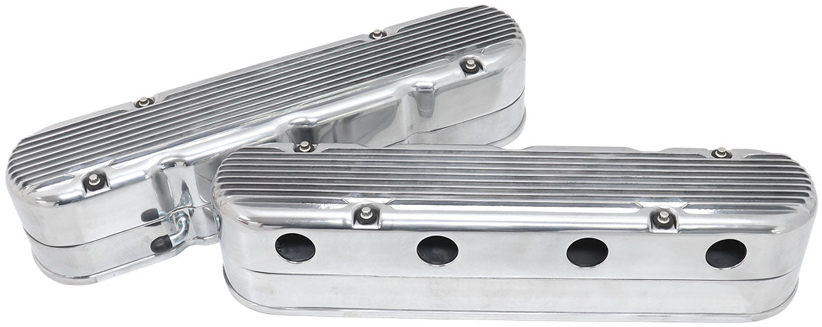 GM LS 2 Piece Valve Covers Cast Tall Retro Finned Polished AF77-5020P - Aeroflow