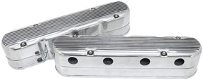 GM LS 2 Piece Valve Covers Cast Tall Retro Finned Polished AF77-5020P - Aeroflow
