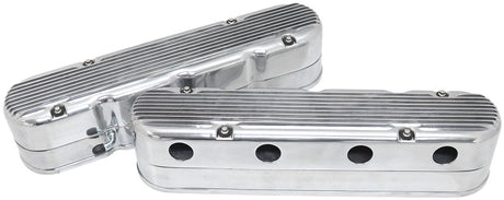 GM LS 2 Piece Valve Covers Cast Tall Retro Finned Polished AF77-5020P - Aeroflow