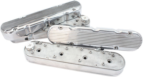 GM LS 2 Piece Valve Covers Cast Tall Retro Finned Polished AF77-5020P - Aeroflow