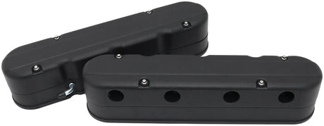 GM LS 2 Piece Valve Covers Cast Tall Retro Smooth Black AF77-5021BLK - Aeroflow