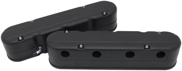 GM LS 2 Piece Valve Covers Cast Tall Retro Smooth Black AF77-5021BLK - Aeroflow