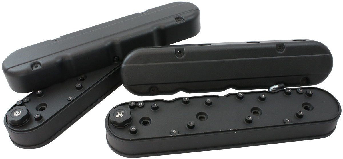 GM LS 2 Piece Valve Covers Cast Tall Retro Smooth Black AF77-5021BLK - Aeroflow