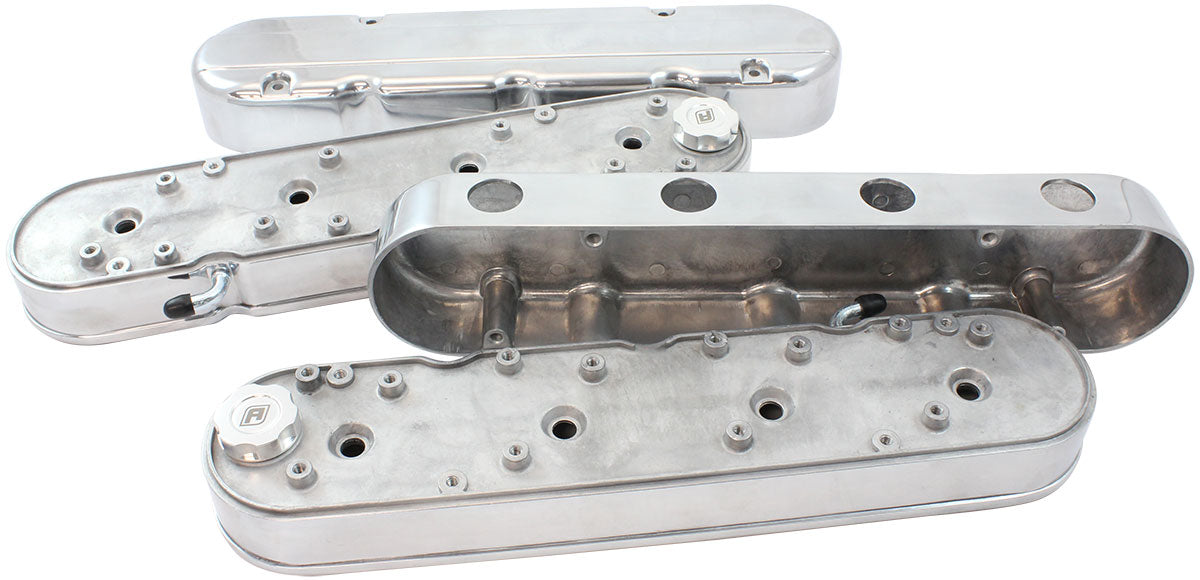 GM LS 2 Piece Valve Covers Cast Tall Retro Smooth Polished AF77-5021P - Aeroflow