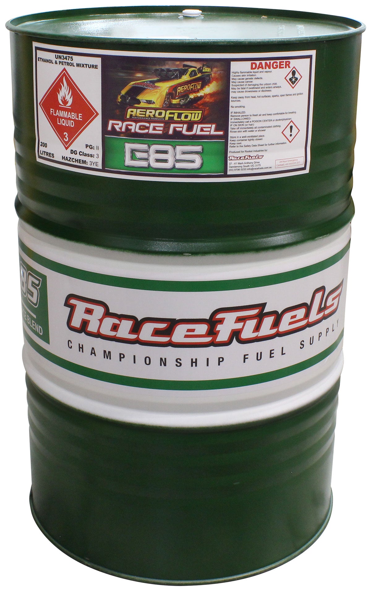 E85 Race Fuel 200 Litre 52 Galdrum Ethanol 85% + 98 Ron 15% AF81-3200 - Aeroflow