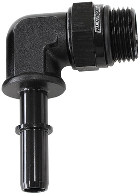 EFI Fuel Fitting 90 Deg 5/16 Push On Barb To -8ORB Black AF812-08-05BLK - Aeroflow