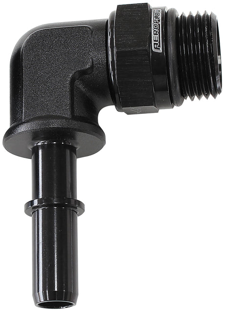 EFI Fuel Fitting 90 Deg 5/16 Push On Barb To -8ORB Black AF812-08-05BLK - Aeroflow