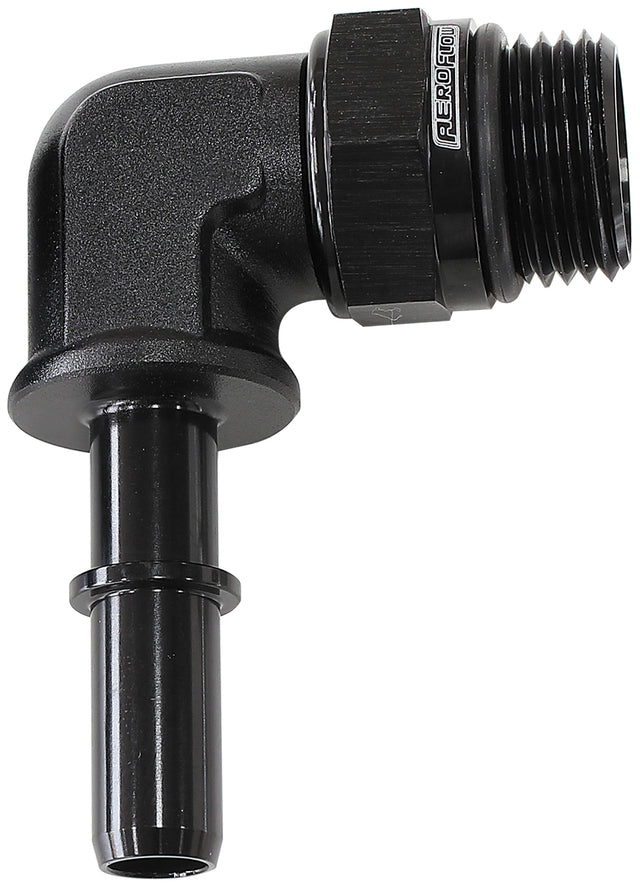 EFI Fuel Fitting 90 Deg 5/16 Push On Barb To -8ORB Black AF812-08-05BLK - Aeroflow