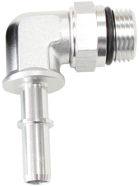 EFI Fuel Fitting 90 Deg 5/16 Push On Barb To -8ORB Silver AF812-08-05S - Aeroflow