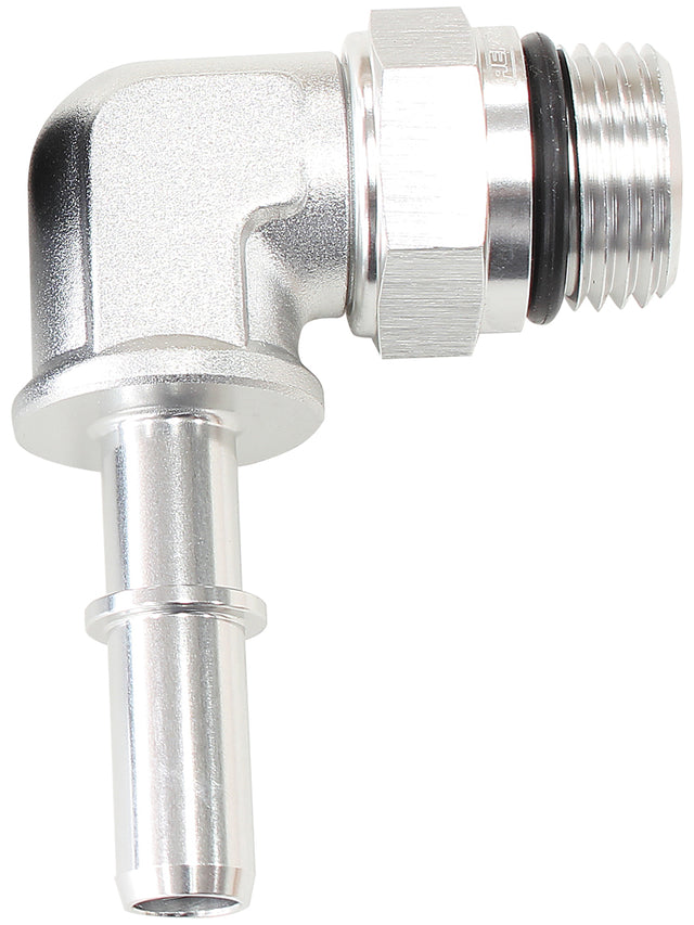 EFI Fuel Fitting 90 Deg 5/16 Push On Barb To -8ORB Silver AF812-08-05S - Aeroflow