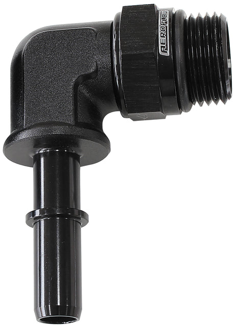 EFI Fuel Fitting 90 Deg 3/8 Push On Barb To -8ORB Black AF812-08-06BLK - Aeroflow