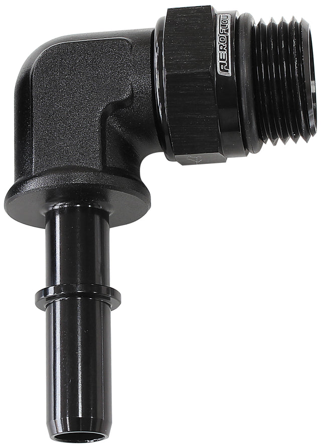 EFI Fuel Fitting 90 Deg 3/8 Push On Barb To -8ORB Black AF812-08-06BLK - Aeroflow