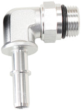 EFI Fuel Fitting 90 Deg 3/8 Push On Barb To -8ORB Silver AF812-08-06S - Aeroflow
