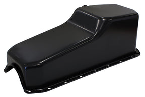 Steel Stock Oil Pan SBC Black Lh/Side Dipstick Rear Sump AF82-9005BLK - Aeroflow